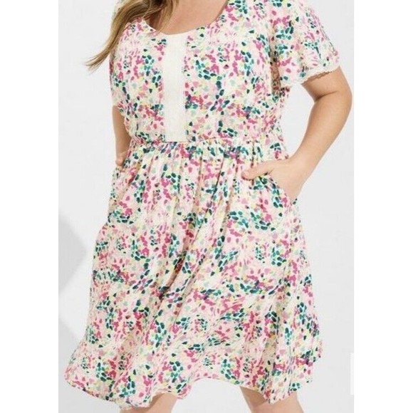 Torrid Womens Plus Mini Dot Dress Colorful Print Size 1X Flutter Sleeve Keyhole - Picture 12 of 12
